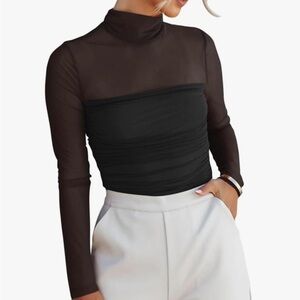 Mock Turtle Neck Sheer Bodysuits (Black & Brown)